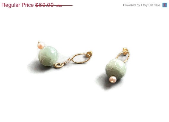 Jade Earrings - Gold Earrings - Carved Jade Pearls and Gold Vermeil Post Earrings - Silk Road Ooak