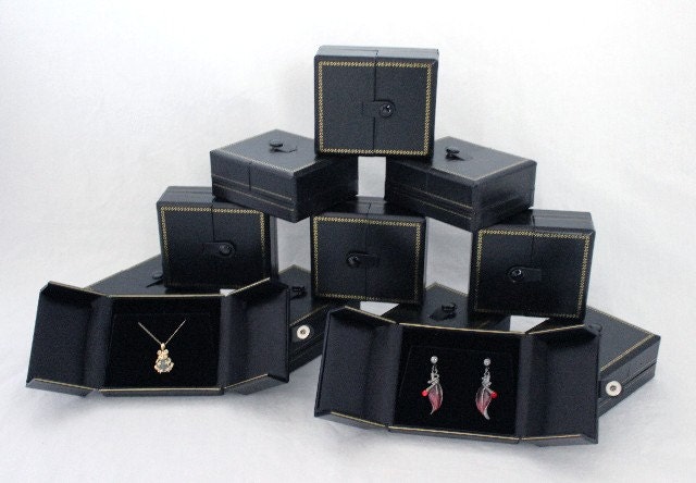 Very Elegant Double Door Pendant/Earring Gift Boxes 12 Qty Black