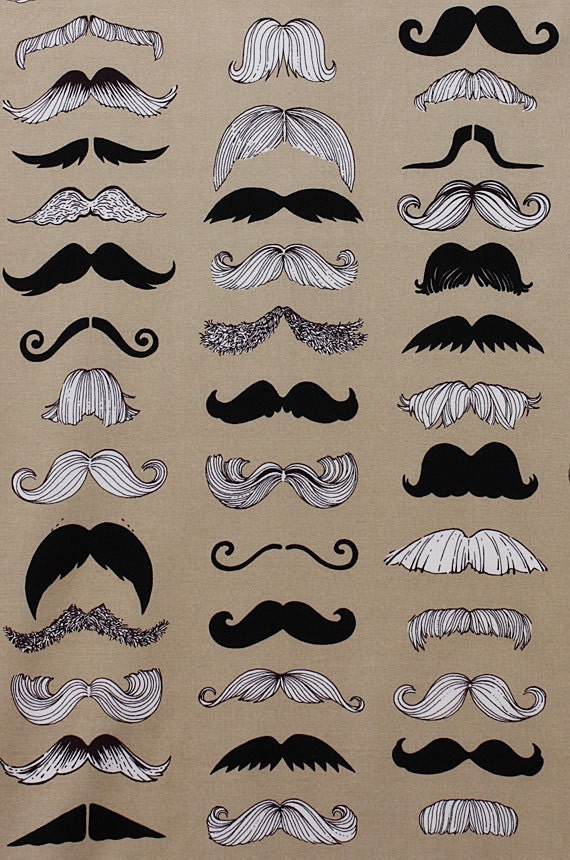 Alexander Henry Fabric Where's My Stache Mustache Taupe Half yard