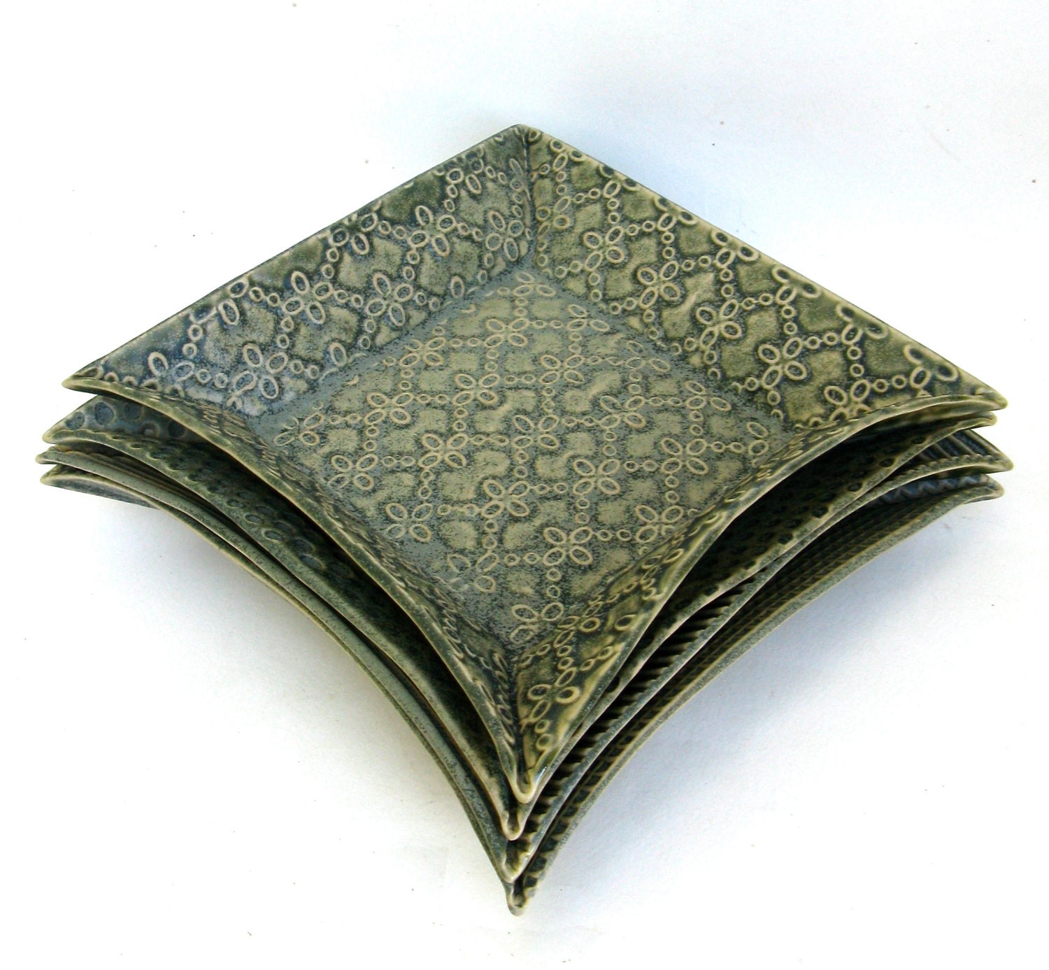 hand built  porcelain tray  ...   sage green