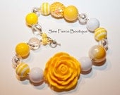 Girls Summer Yellow Rose Chunky Necklace