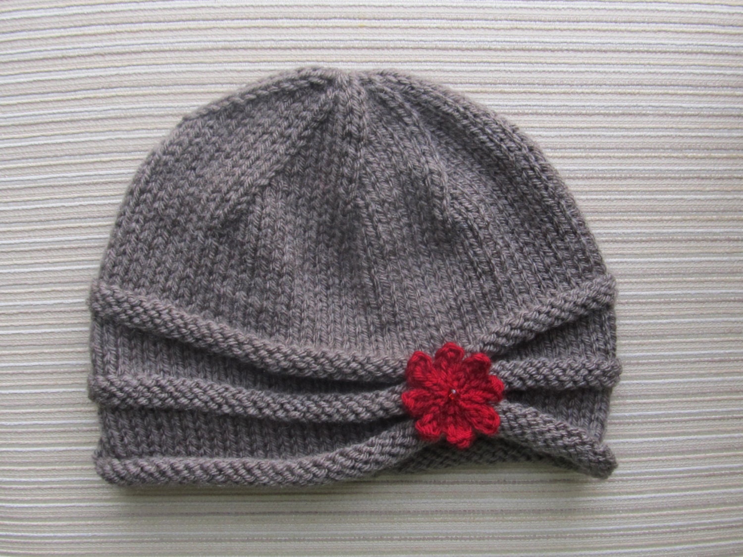 Number 87 PDF Knitting Pattern Rolled Brim Hat in Size Adult