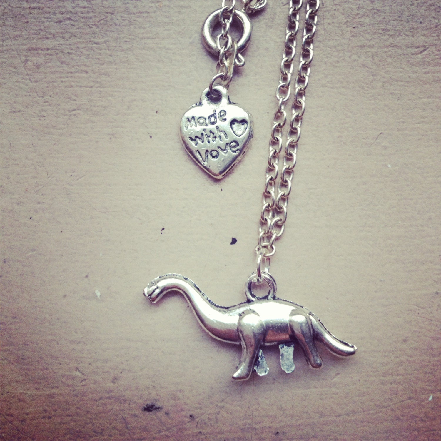 Made with love silver Dinosaur necklace