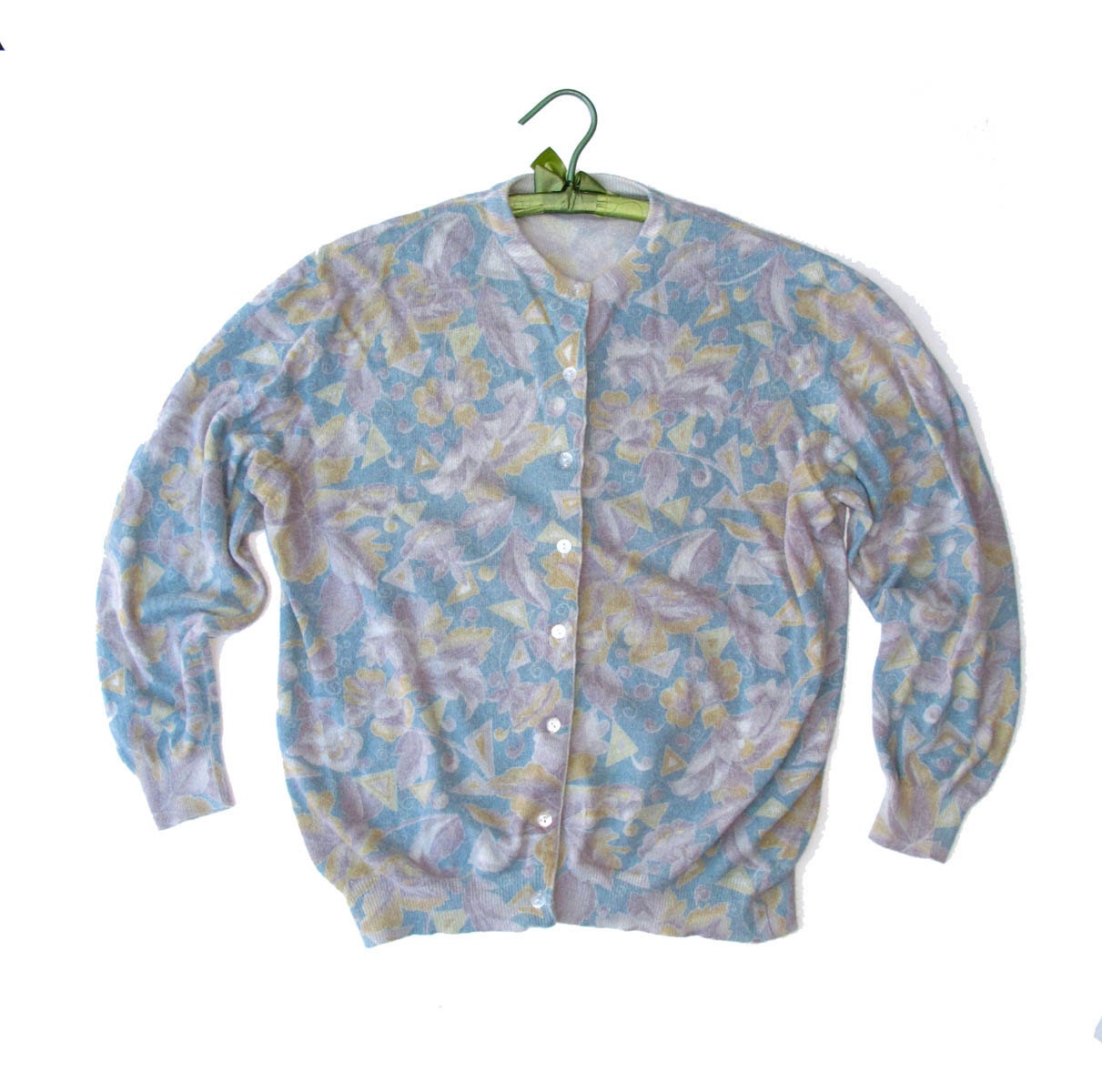 60s Vintage Cardigan Sweater Angora Wool Floral Print Jumper Womens XL Large 46 inch bust DAMART