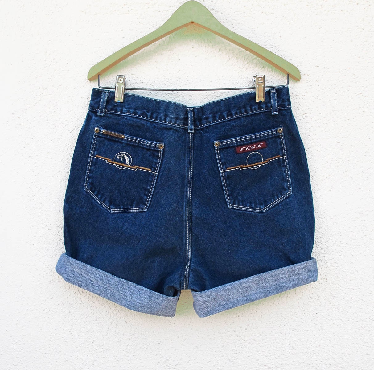 Vintage Jordache Zip Fly Shorts Really High Waist Hipster Jeans Blue Denim W 31 32 cut-off shorts Roll Up USA