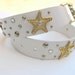 80s Leather Belt, Studded Sea Goddess Belt Dolphins Sea Stars White Gold S to M