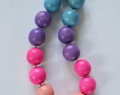 Wood Bead Chunky Necklace Ombre Style - girls, toddler gumball necklace, chunky jewelry, pink, purple, blue large wooden beads