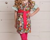 Peasant Top-Full Bloom Collection Boutique-Bright Colors in Floral and Chevron with Removable Belt Tie 6-12m 12-18m 18-24m 2 3 4 5 6 7 8