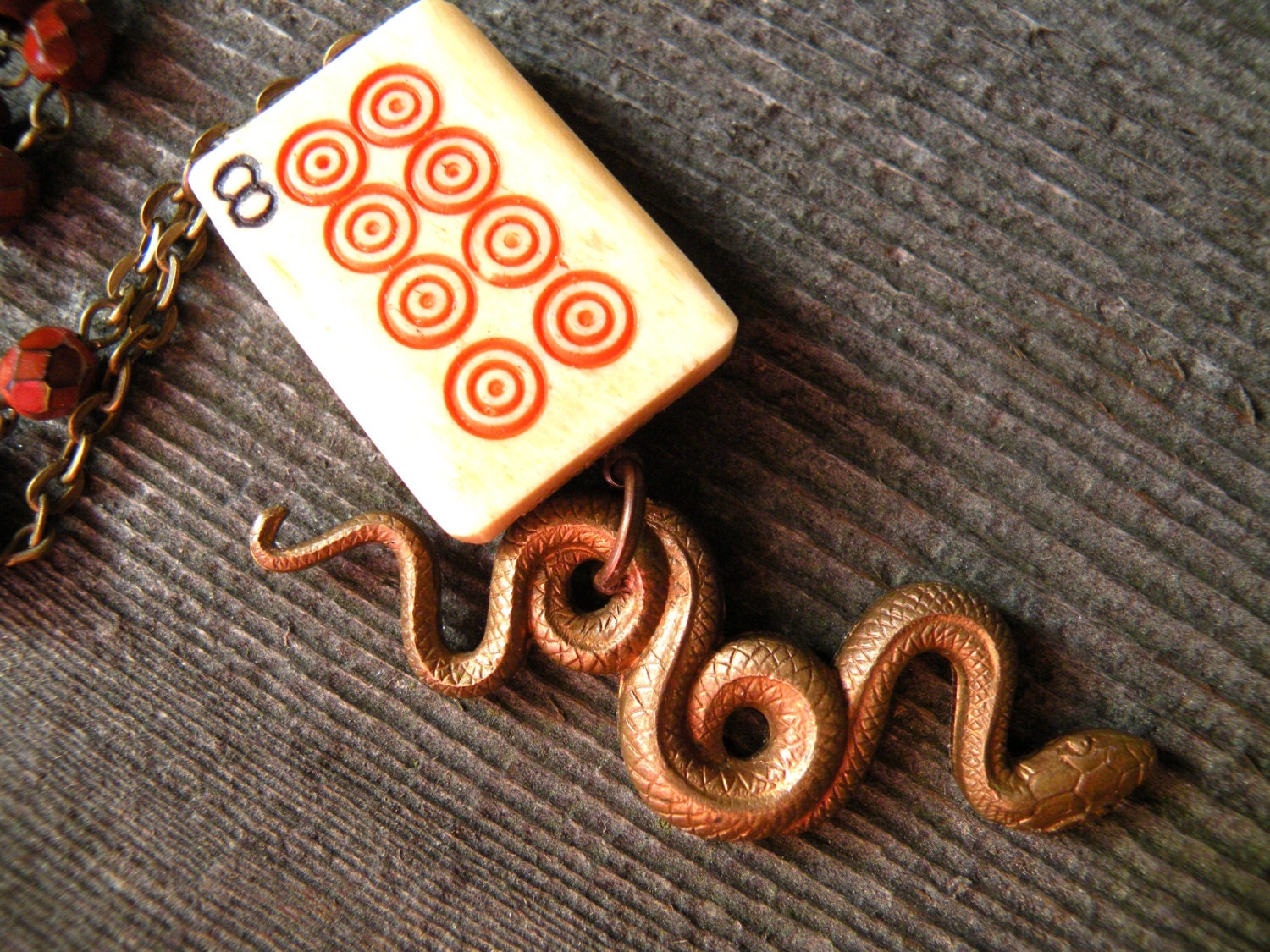 Year of the Snake - Vintage Mah Jongg Tile Assemblage Necklace