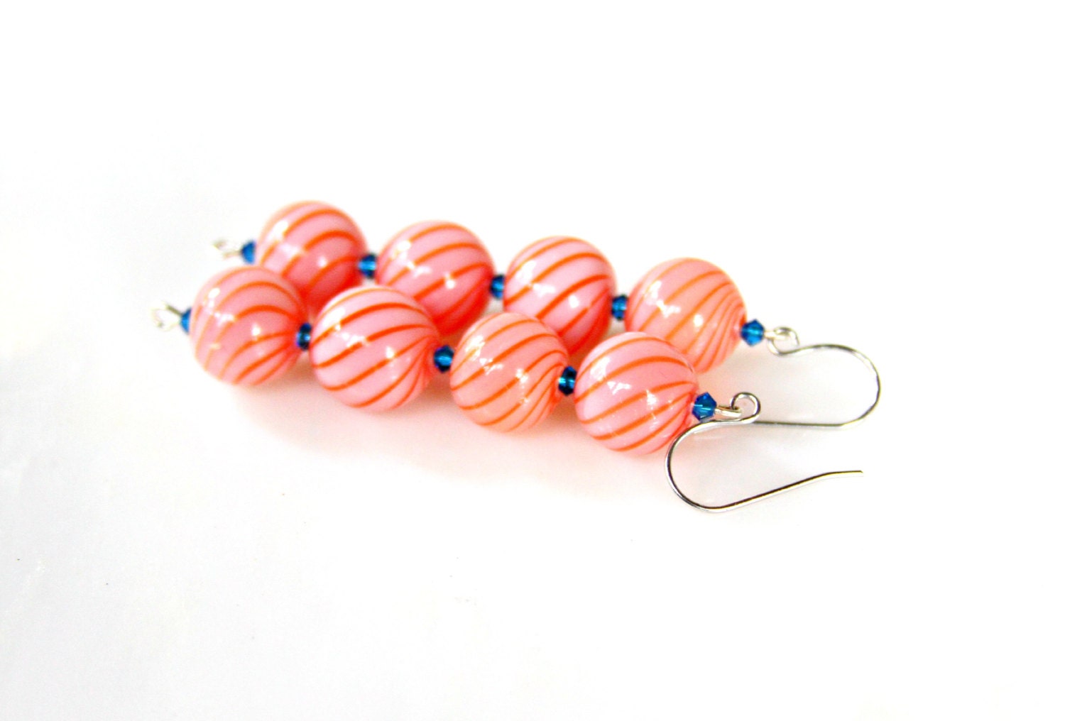 SUMMER Carnival Earrings - Peach Unique Glass Beads Long Dangles Pastel Boadwalk Fun Chic by Mei Faith