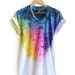 The Original "Splash Dyed" Hand PAINTED Scoop Neck Pinned Rolled Cuffs Tee in White Spectrum Rainbow - S M L XL 2XL 3XL