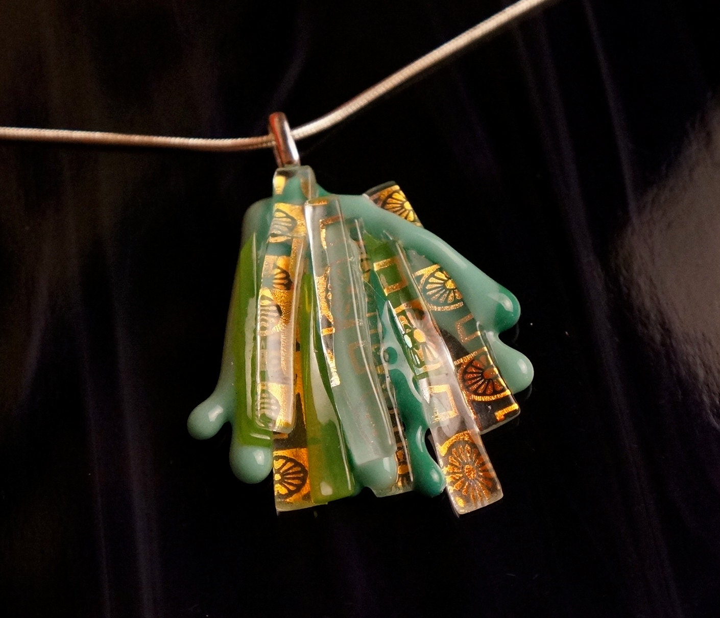 Handmade Dichroic Fused Glass Pendant Necklace