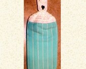 Hand Crocheted Top Double Layer Micro-fiber Hanging Kitchen Towels - Aqua with White Stripes