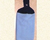 Hand Crocheted Top Double Layer Micro-fiber Hanging Kitchen Towels - Blue