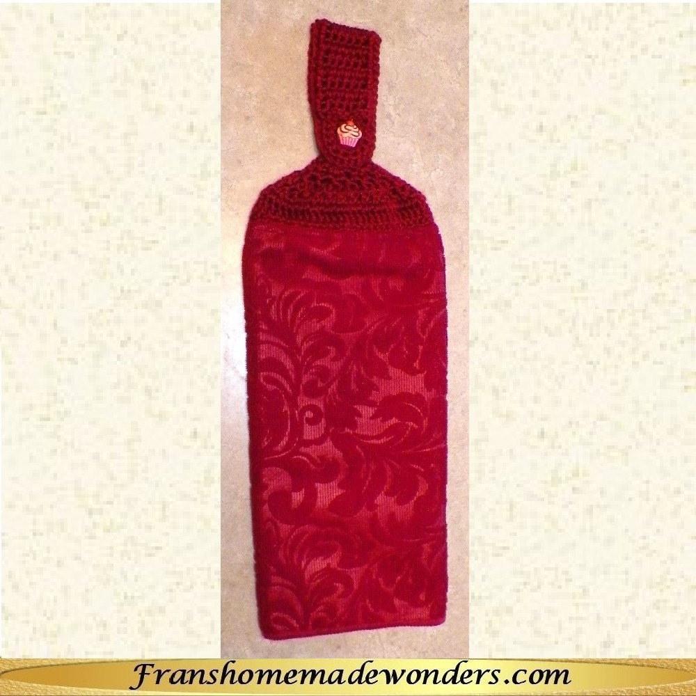Double Layer Hand Crocheted Top Hanging Kitchen Towels - Red