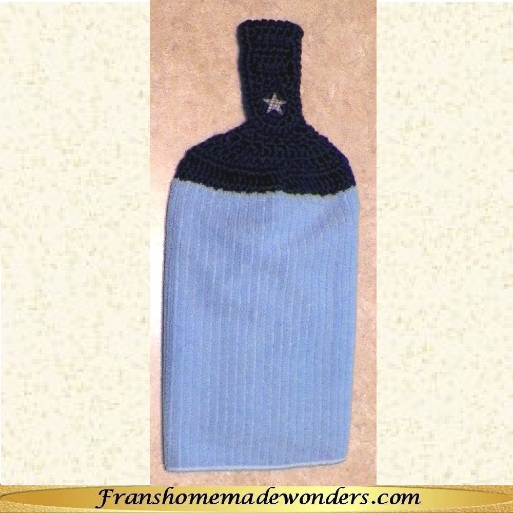 Hand Crocheted Top Double Layer Micro-fiber Hanging Kitchen Towels - Blue