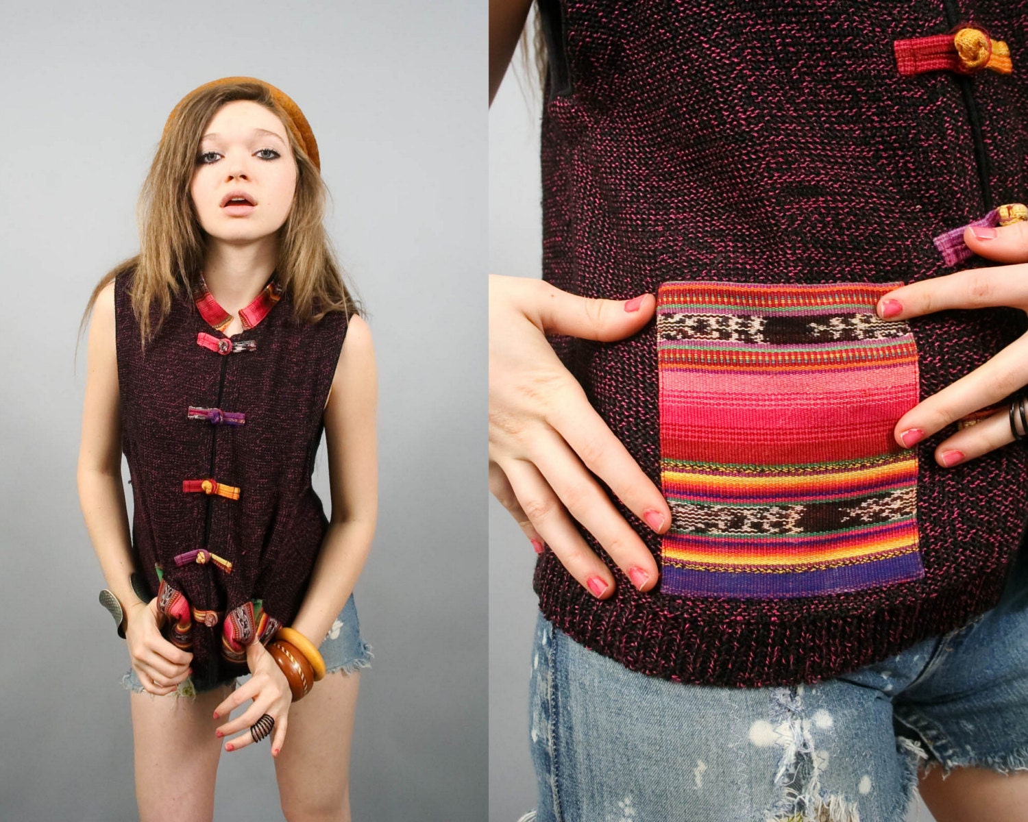 Vintage South American Ethnic Knit Sweater Top ( O )