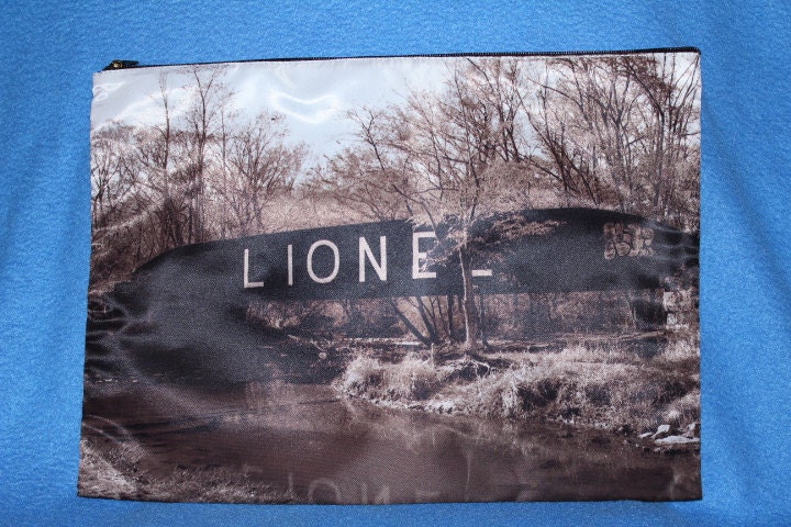 Lionel Tain Bridge Pouch or Cosmetic Bag  - XXL 13 x 9.5 inches Featuring two Train Bridge Photos