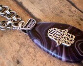 Purple Agate Hamsa Necklace Chain Maille