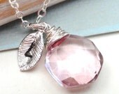 Pink Grapefruit Quartz Sterling Silver Necklace Initial Of Your Choice Personalized Gift Handcrafted Jewelry Bridal Party