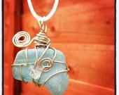 Blue-ish Aqua Irish Sea Glass - Wire Wrapped Pendant