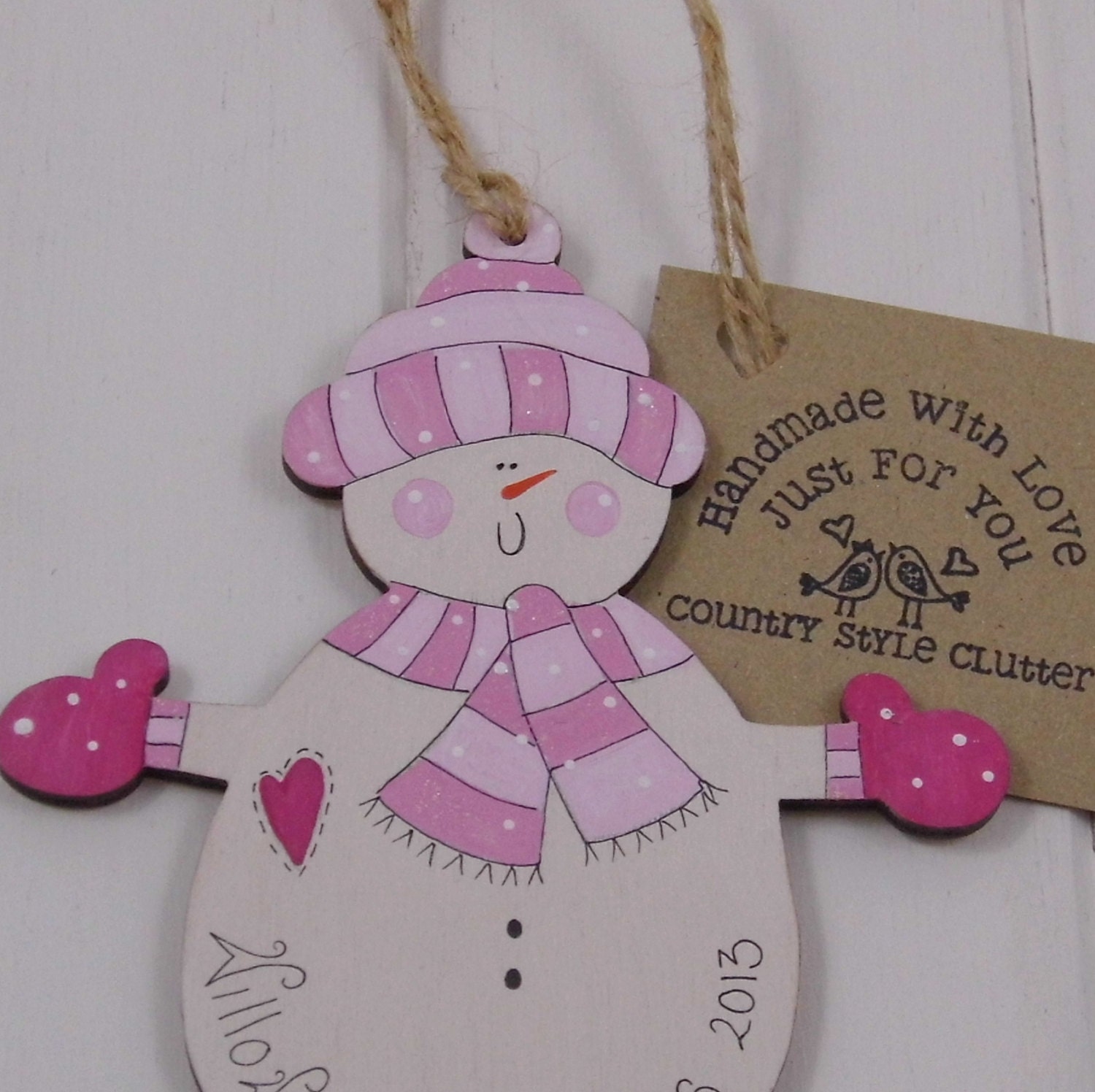 Baby Girls First Christmas Pink Personalised Handpainted Tree Decoration / Gift Tag