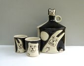 Bear And Rabbit Bottle With Two Shot Cups, Black And White Barware