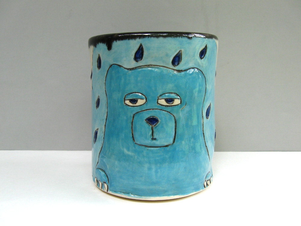 Bear Mug, Large, Blue Bear In The Rain