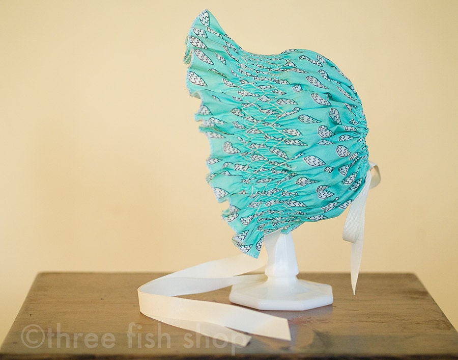 Modern Smocked Bonnet in Bright Mint - Organic Baby Easter Hat - Organic Baby Shower Gift - Newborn Girl Hat