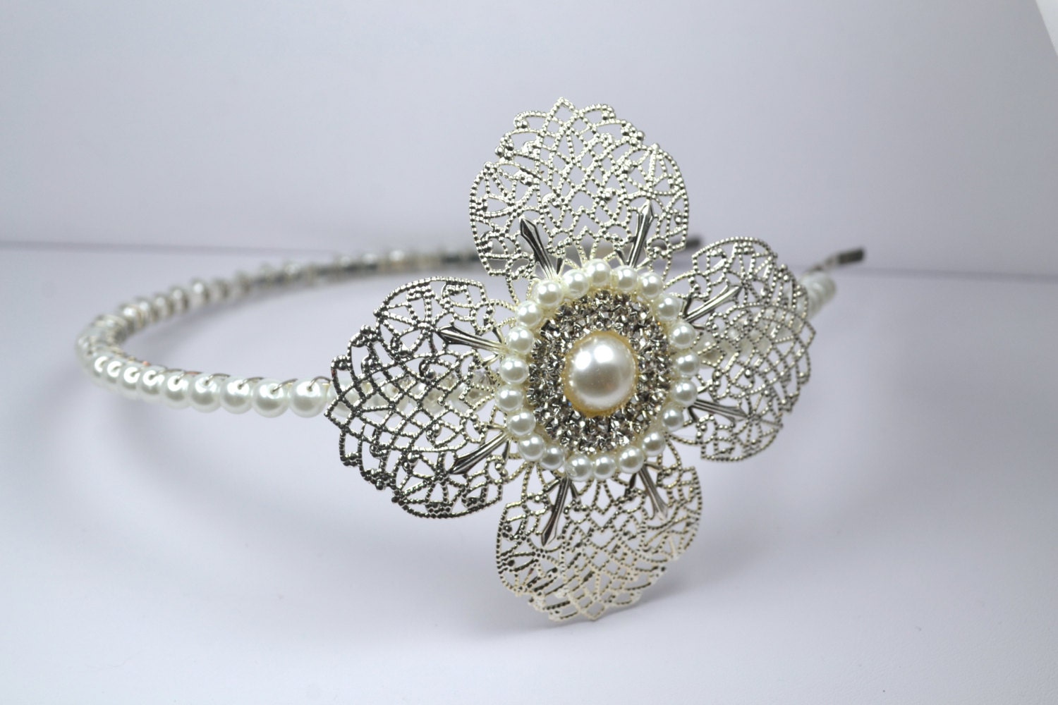 Glamorous Rhinestone Floral Side Bridal Headband