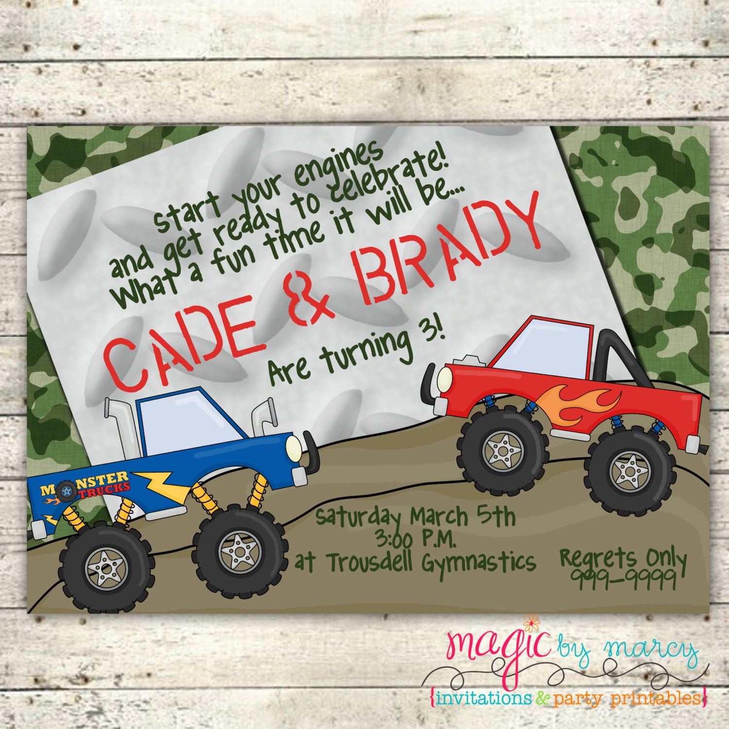 Digital Birthday printable Invitations: Monster Truck 3rd Birthday Il_570xn