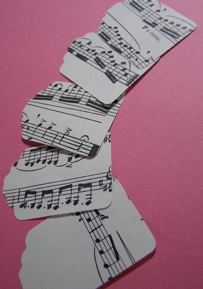 25 Music Sheet Note Paper Gift Tags Recycled