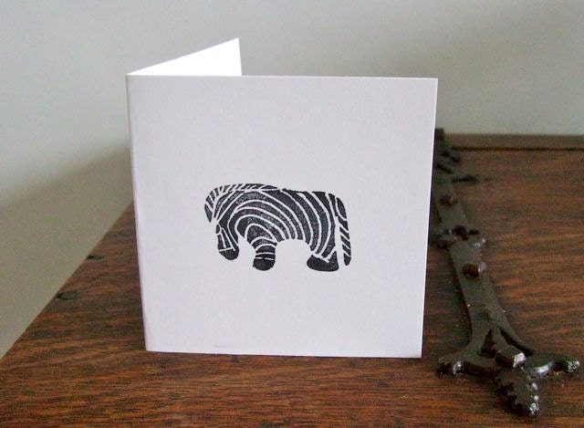 Zebra greeting card, blank inside from FSC card stock with handmade envelope