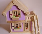 SALE Wooden Mini Lalaloopsy-scale Purple Doll House, Dollhouse with Furniture, Bonus Ladder, Special price, Limited time offer