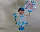 Buttons and Bows in Blue - Clothespin Doll