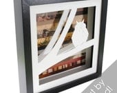 owl shadowbox- made from recycled magazines, hoot owl, bird, nature, tree branch