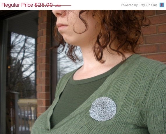 50% off Sale - Woven Silver Circular Brooch - 2 inches