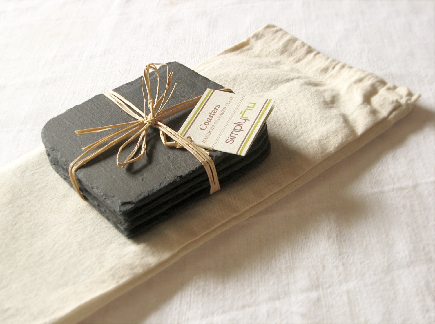 SET of 4 Salvaged SLATE COASTERS with Eco-Backing - Father's Day Gift, Housewarming & Wedding Gift