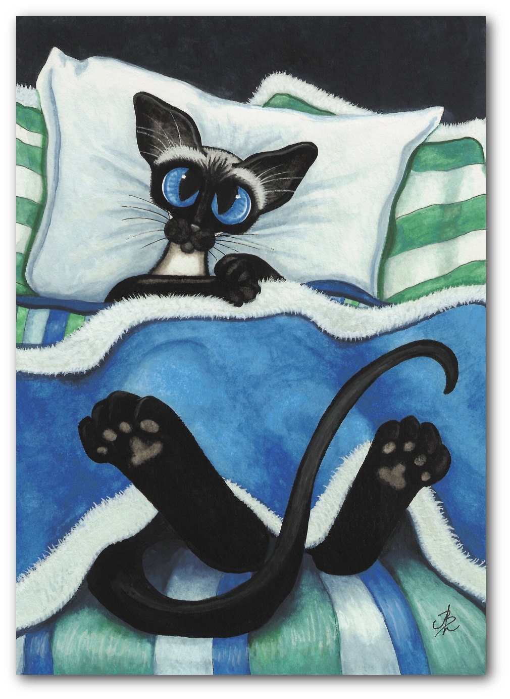 Siamese Cat Nap All Tucked In Pet Art - 5x7 Print by AmyLyn Bihrle
