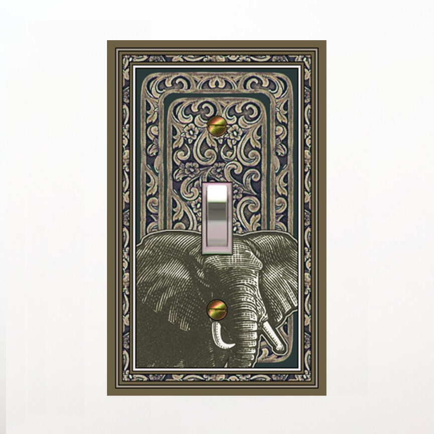 Mrs. Butler Switchplates - Elephant on Dark Tooled Bkgd Design 0259a