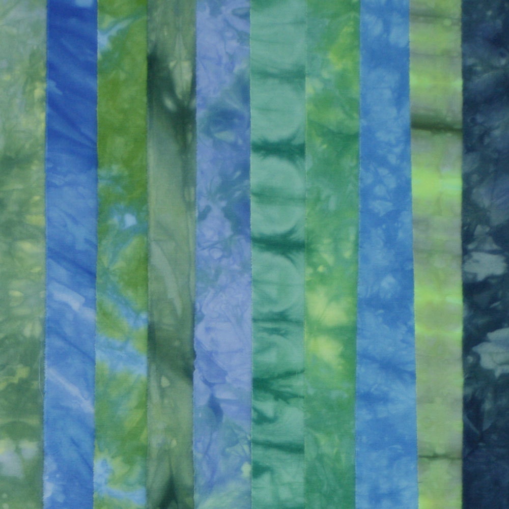 Hand Dyed Fabric Green Blue Stash Pack - 10 Fat Eighths