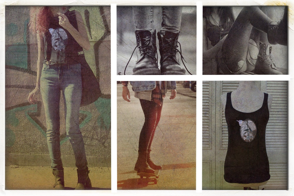 SALE upcycled indie grunge girl rebel tank tshirt S M L