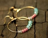 Turquoise and Pink Czech Glass Hoop Earrings  - Cotton Candy.