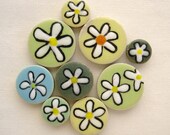 Mosaic Tiles DaisyCabochons Hand painted Porcelain Art Tiles for Mosaics and Jewelry