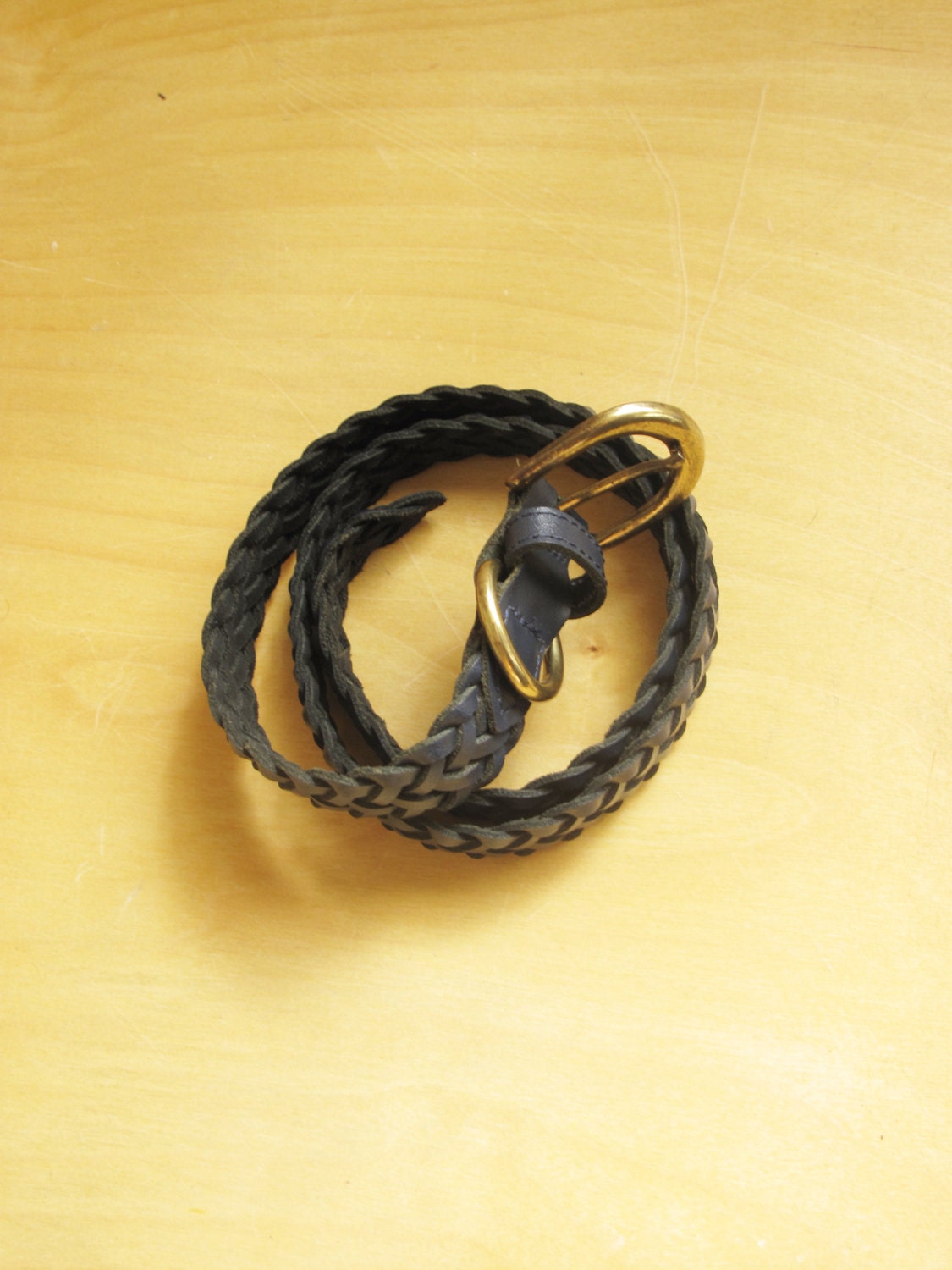 Navy braided leather belt. XS/S
