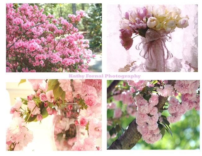 Spring Photography, Flower Art Prints, Flower Nature Dreamy Pink Photos, Set of Four Pink Floral Photos Wall Art 5" x 7"