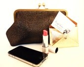 Gold Shimmer and Hot Pink Fuchsia Clutch Evening Bag Wedding Purse