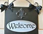 Welcome Metal on Wood Wall Plaque with Wood Accent