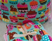 Custom cupcake bedding with bumper set , fitted sheet and crib skirt