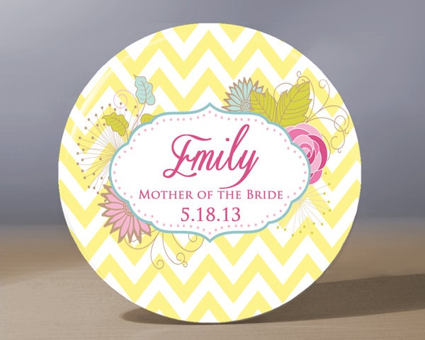 Personalized Pocket Mirror - Yellow Chevron Mother of the Bride 3.5 inch Pocket Mirror with Gift Bag - Weddings - Mother of the Bride Gift